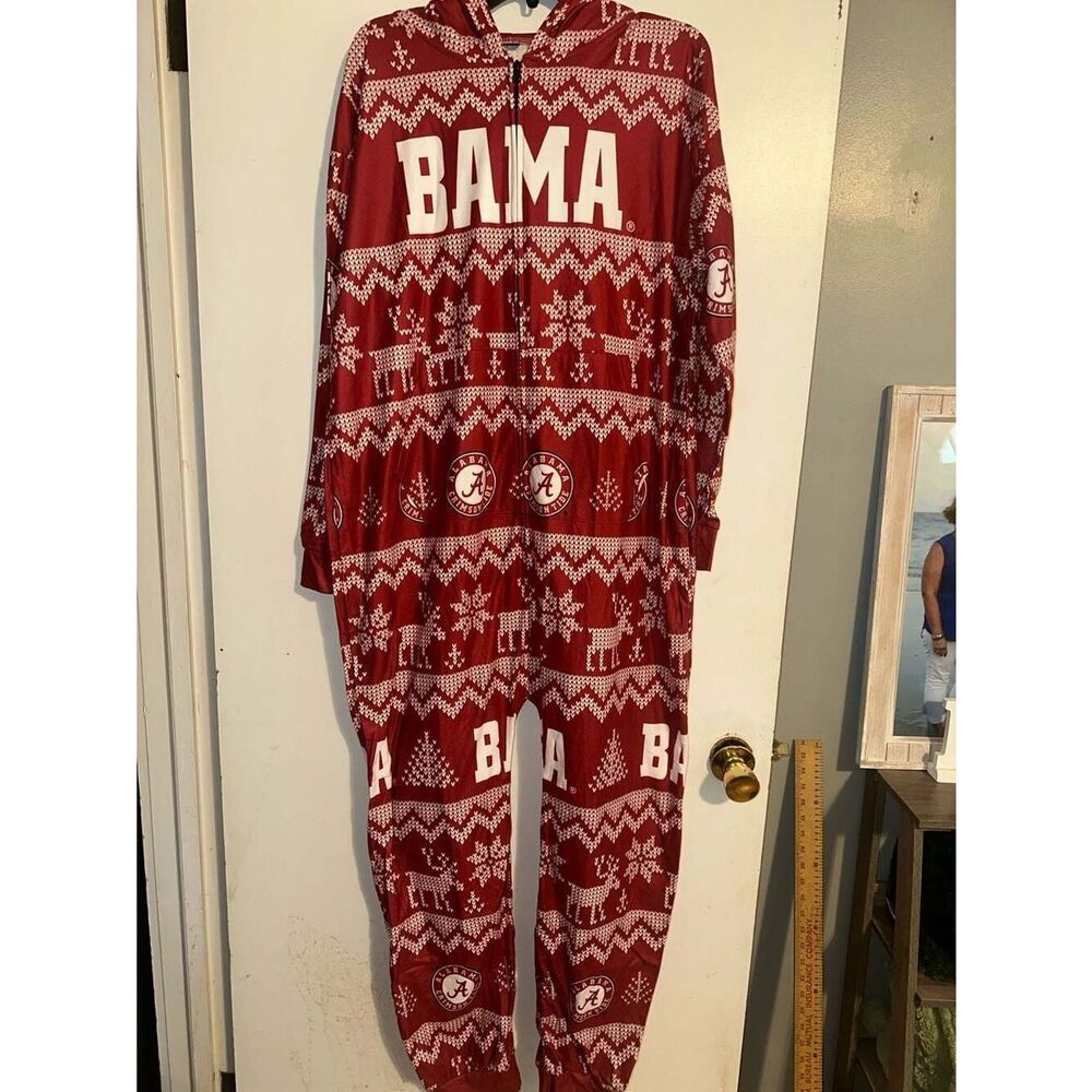 Alabama Crimson Tide  Men's Ugly Pattern Holiday Pajama Onesie Medium